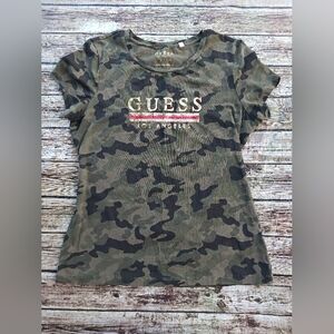 Guess Women's Sterling Gold Sequin Logo Camo Tee Size XL